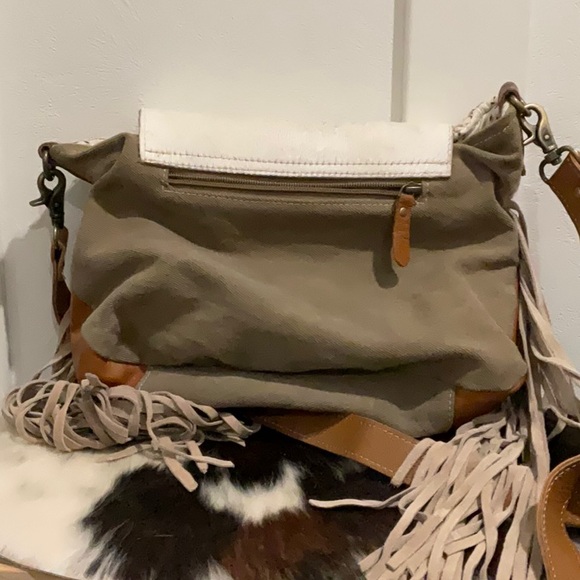 Myra Bag Rustic Crossbody in White and Brown - Picture 4 of 4